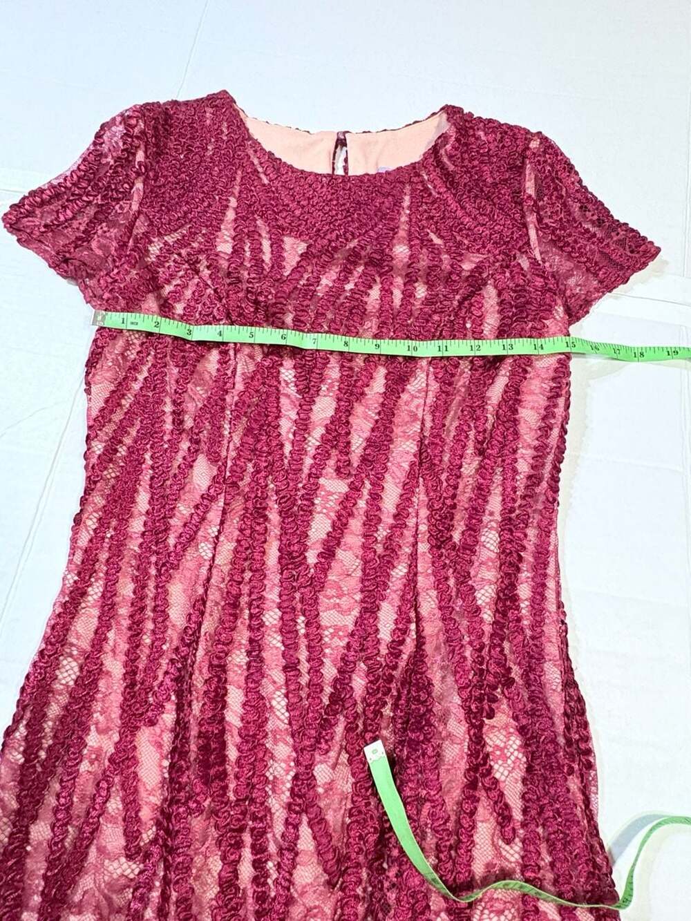 JS Collections Burgundy Embroidered Lace Short Sleeve Midi Gown #1063 - Picture 4 of 7
